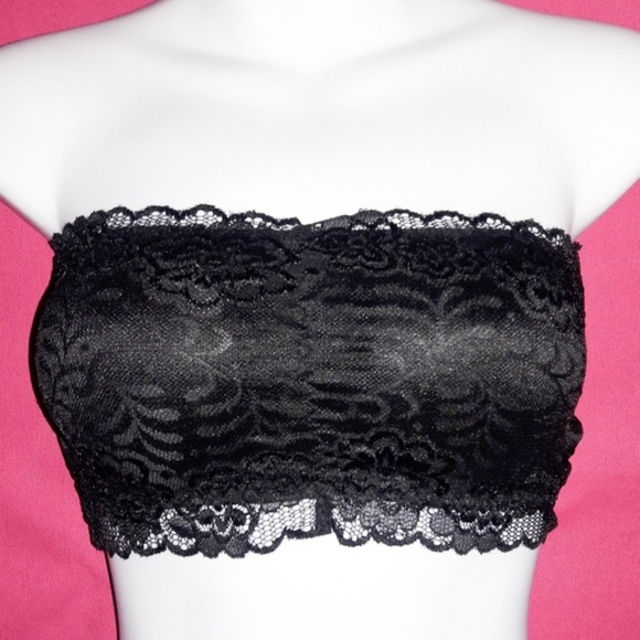 Black Lace Strappy Criss Cross Back Bandeau - Picture 3 of 5